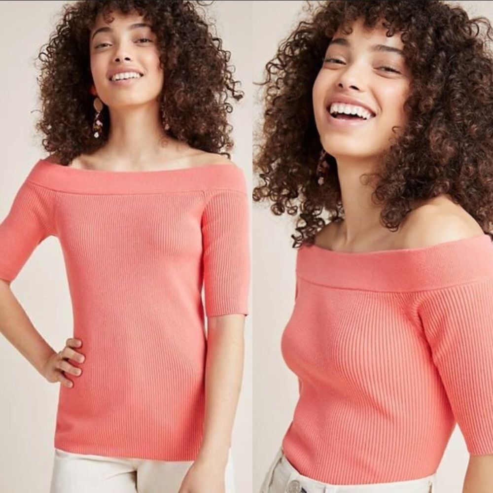 EUC Anthropologie Orange Off Shoulder Ribbed Top XS